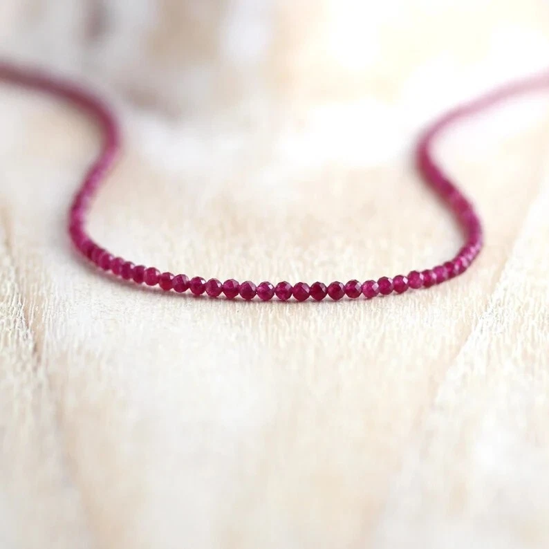 Gargantilla con cuentas de piedras preciosas 2 mm cuentas de cristal rubí curación Reiki mujer collar regalo Foto 4 de 4