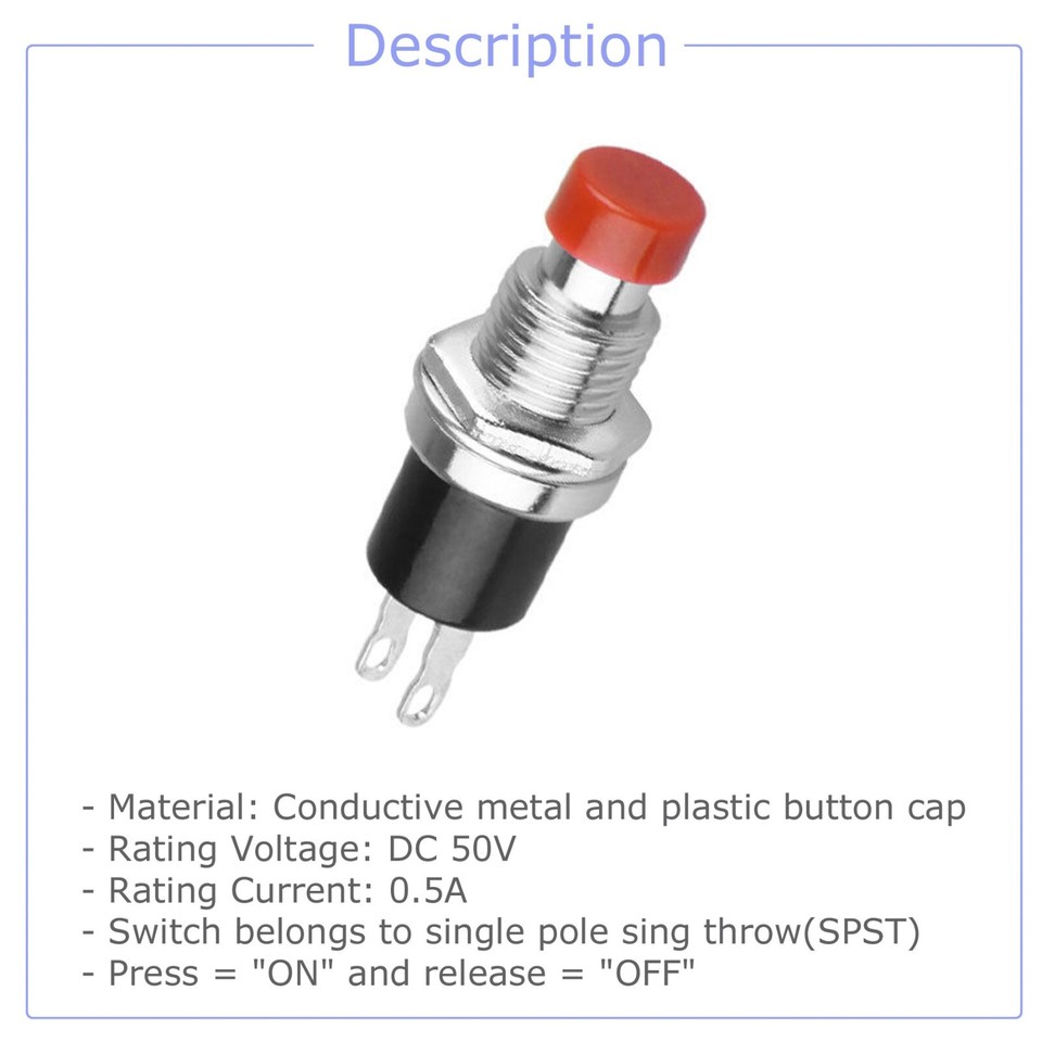12Pcs Universal 1A 250V AC 2 Pins SPST Momentary Push Button On Off ...