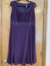 R  M Richards Dress, Sleeveless, Dark Plum, Size 16, Beaded Neckline /Bodice