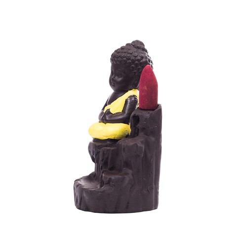 Meditating Monk Buddha Smoke Backflow Cone Incense Holder Showpiece-Yellow - Picture 4 of 5
