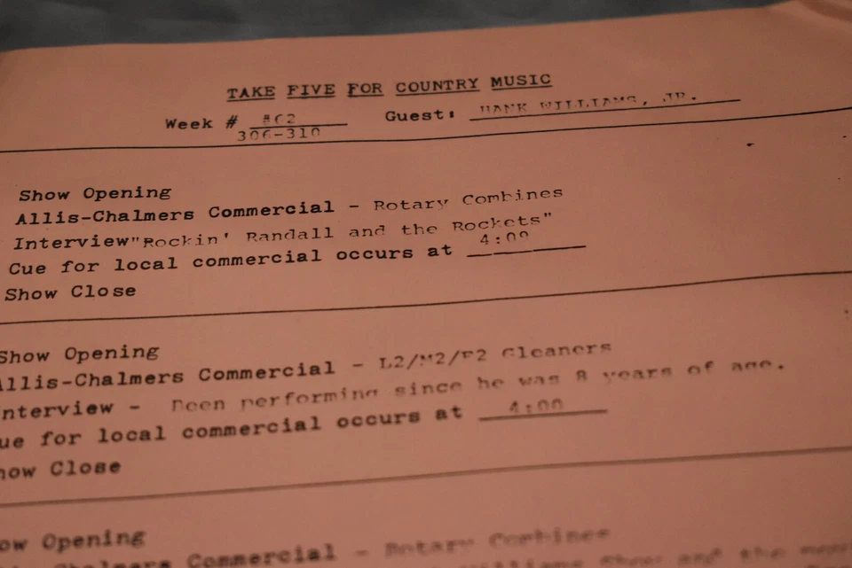 RALPH EMERY INTERVIEWS / "TAKE FIVE" RADIO SHOW Hank Williams Jr/Eddie Arnold - Image 4 of 4