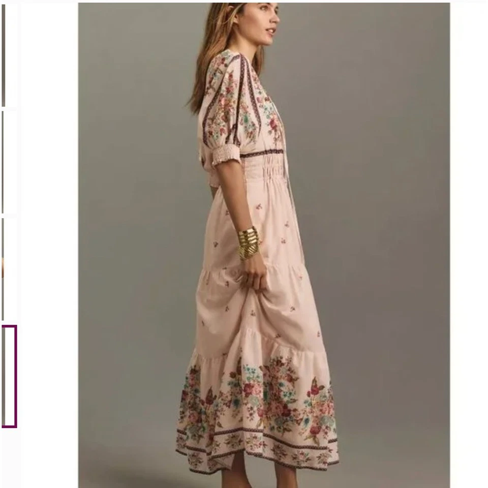 Anthropologie Somerset Maxi Dress Med Boho Cottagecore Prairie Romance Peasant - Image 4 of 4