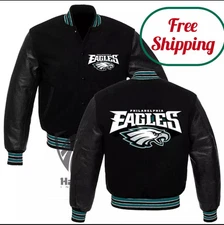 Philadelphia Varsity Black Wool & Genuine Leather Letterman Jacket