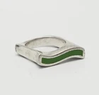 Unusal modernist vintage square wave sterling silver green enamel ring size 7