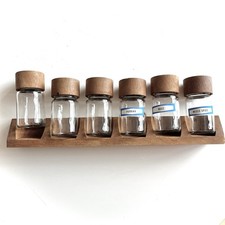 Vintage Teak 1950s Mid-Century Wooden Herb Spice Rack with 6