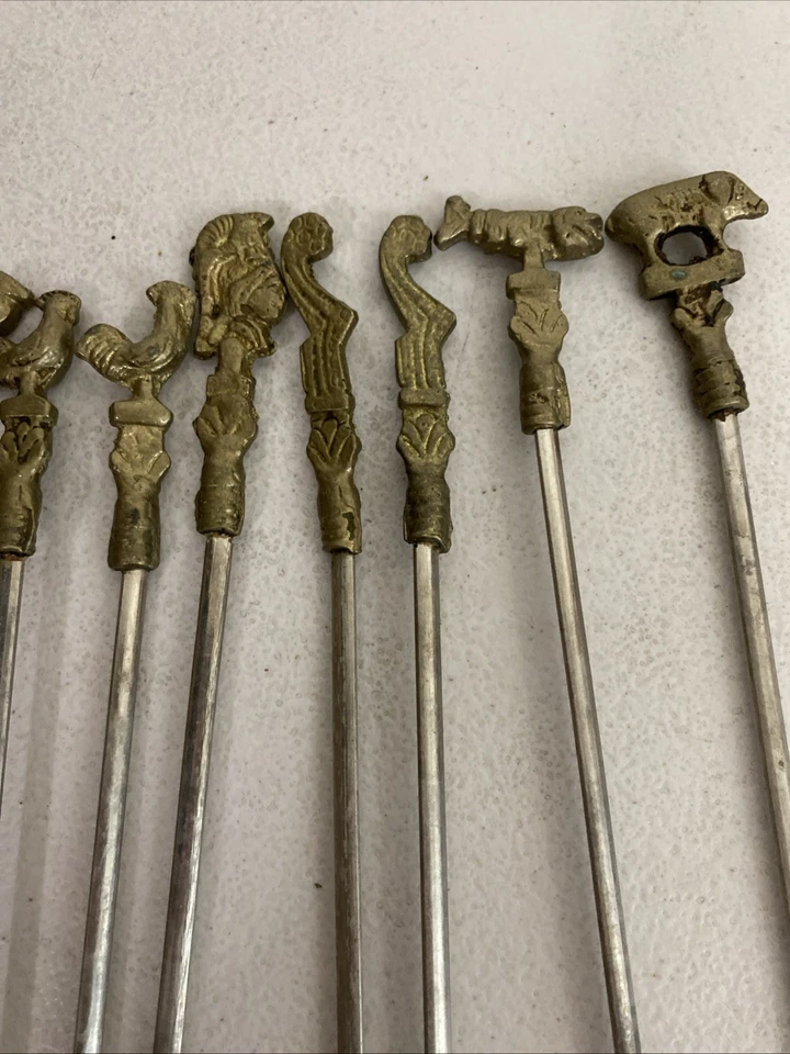 Set of 12 vintage Unique Brass & Stainless Steel Kebab Skewers 32cm Length - Image 4 of 4