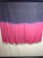 Indian Sheer Dupatta Scarf Pink Blue Ombre Gold Trim Pre-Owned 37x84