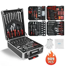 909 Piece Mechanics Tool Set Metric Socket Wrench Set Repair Tool Kit with Case