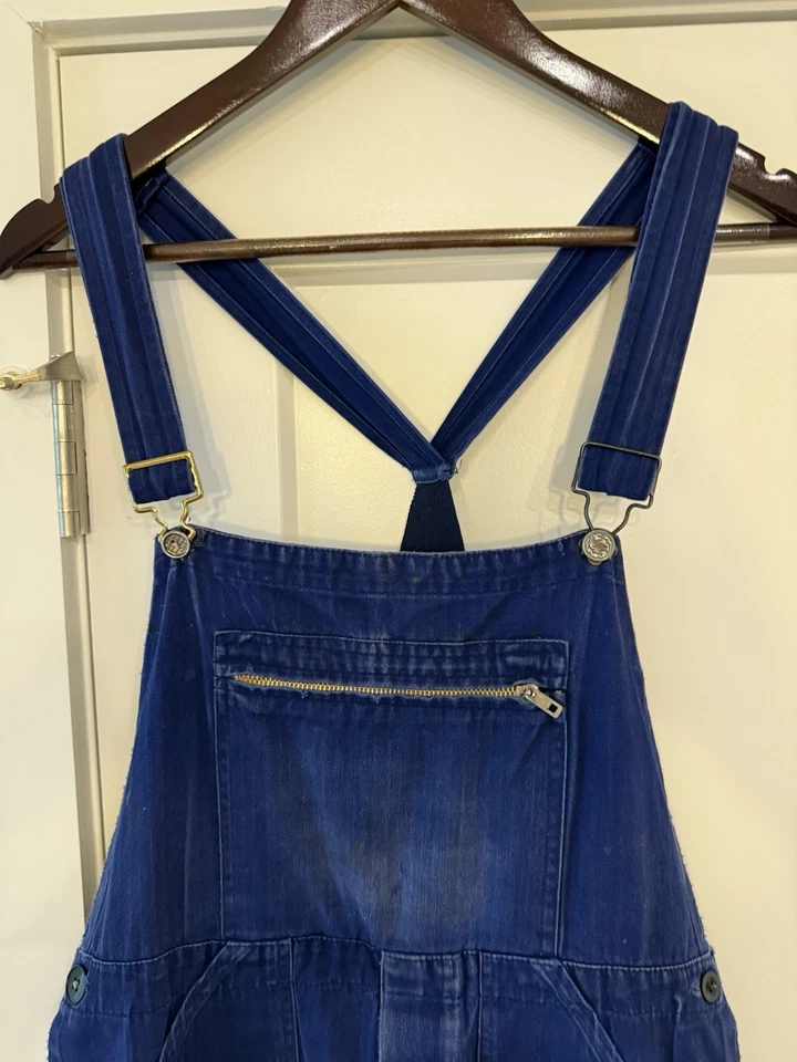 Винтажный 40-х 50-х французский мягкий молескин индиго спецодежда комбинезон усы и ремонт - Изображение 4 из 4