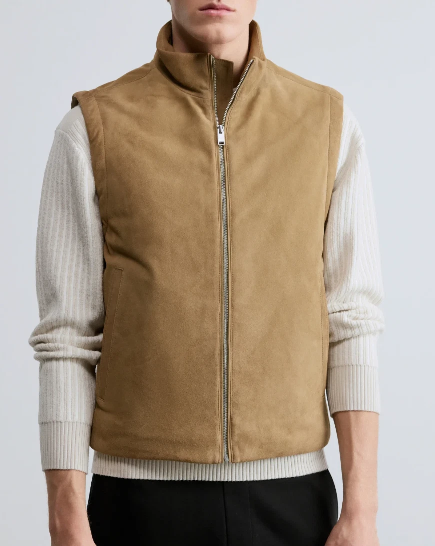 Beige Suede Leather Vest for Men Size XS S M L XL XXL 3XL Customize
