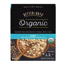 Better Oats Raw Pure & Simple Bare, Hot Cereal with Flax, 8 Pouches 