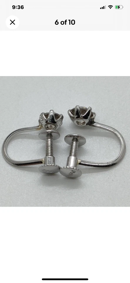 Solid Platinum Natural Diamond Earrings.50 Cttw. Beautiful. Non Pierced. - Image 4 of 4