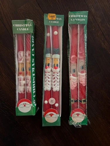 Vtg 12" and 10” Taper Christmas Candles 3 Boxes Santa New  - product listing photo