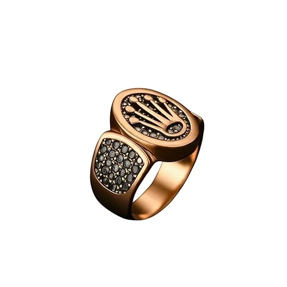 Anillo de oro rosa de 14 quilates con corona de diamantes creados negros de corte redondo de 2 quilates de más de 925 para hombre Foto 3 de 4