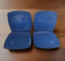 Set of 4 Gibson Soho Lounge Square Stoneware Dinner Plates Blue Sapphire Cobalt