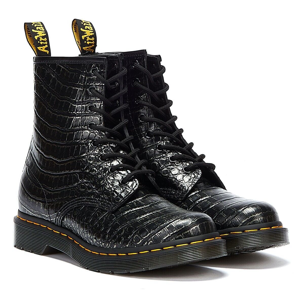 Dr. Martens 1460 Boot Gunmetal Wild Croc Crocodile Embossed Wmns