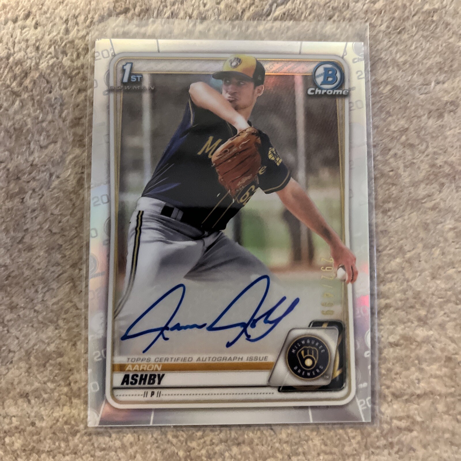 2020 Bowman Chrome Prospect 1st Aaron Ashby Refractor /499 AUTO #CPA-AA