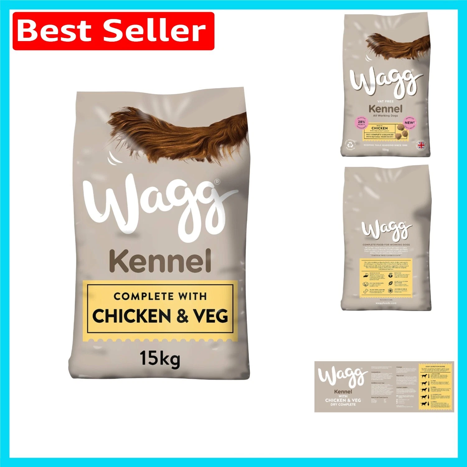 Kennel 15kg Dry Dog Food - Crunchy Chicken & Veg Kibbles for Healthy Dogs