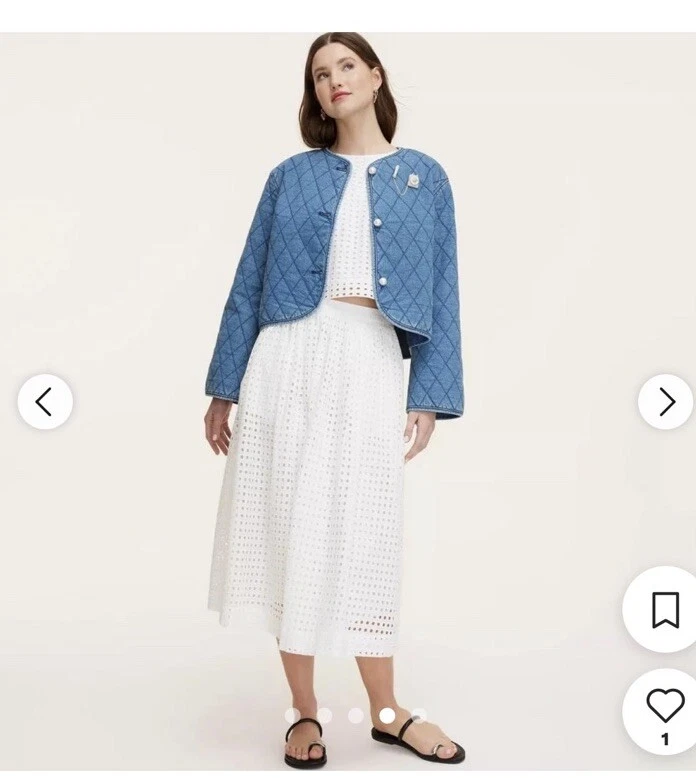 Kate Spade X Target Giacca Denim Trapuntata Finta Perla Bottoni Coquette Casual 4X