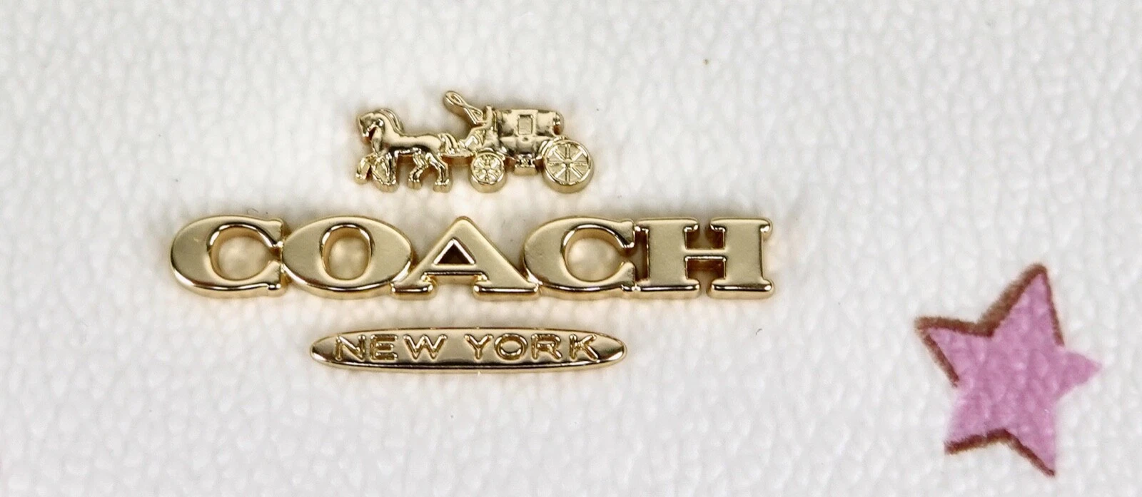 Portafoglio Coach Angolo Zip Polso Set Regalo Con Scatola Con Charms Bianco Rosa Disco Stelle