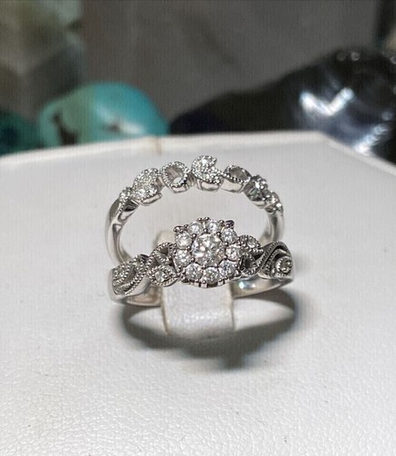 Bridal Set 1.90Ct GRA Moissanites Wedding Rings 14K White Gold Finish Women Gift - Foto 2 di 3