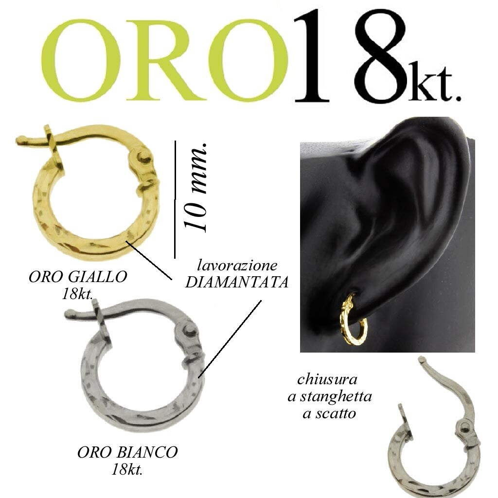 Pendientes Hombre Mujer Oro 18kt. Círculo Efecto Diamante Brillante 10mm. Gold