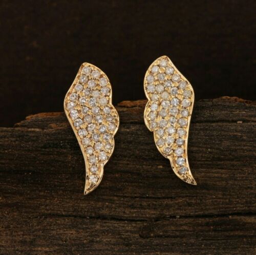 14K Gelbgold Feder Ohrring Natürlicher Diamant Party Wear Luxus Schmuck Geschenk - Bild 1 von 12