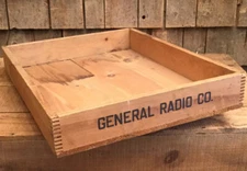 Vintage Wooden GENERAL RADIO CO. Tray Box Crate W Dove Tail Corners Home Decor  
