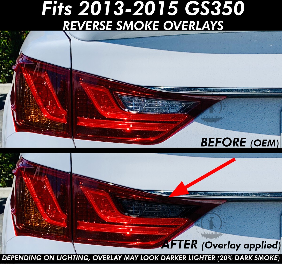 Smoke Tint Overlays For Reverse/Tail Lights - Precut Vinyl For 2013-2015 Lexus GS350