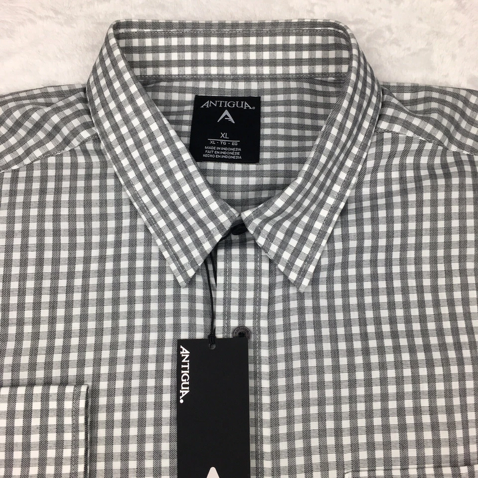 ANTIGUA Dress Shirt Mens XL Black & White Checks Long Sleeve NWT! - Image 2 of 4