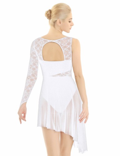 Women Adult Mesh Lace Asymmetric Lyrical Modern Contemporary Ballet Dance Dress - Picture 161 of 336