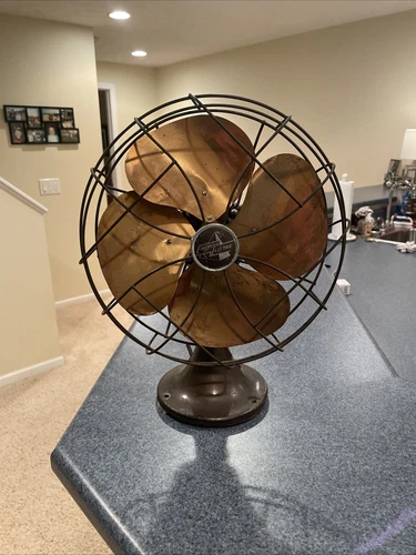 Antique Emerson Electric 6250-K Brass Blade Oscillating Desk Fan