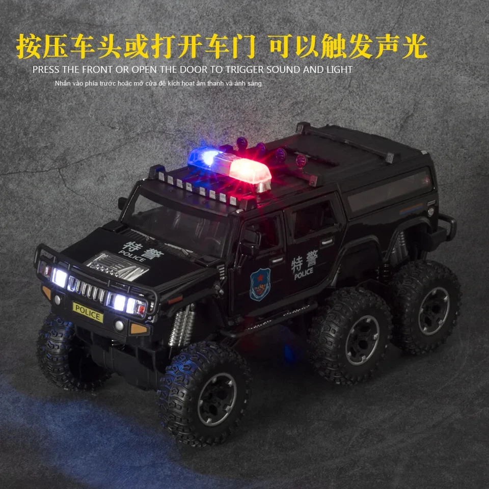 1:32 Hummer Police Car Alloy Car Model Diecast Toy Vehicle Sound Light Collect - Image 2 of 4