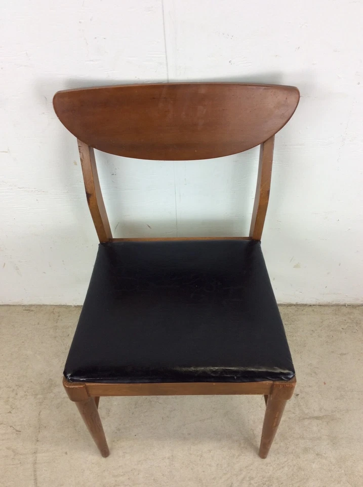 Silla moderna de nogal Mid Century con tapicería de vinilo negro Foto 3 de 4