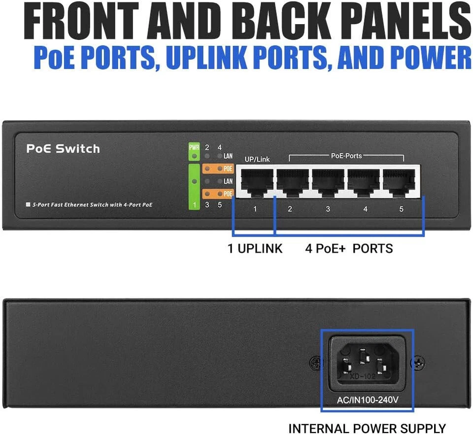 BV-Tech 5 Port POE-SW501 Network Switch 65W 48V 802.3af Power Over Ethernet NEW! - Image 2 of 4