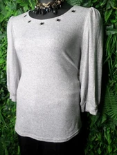 RETRELOGY Tops Women 2XL Gray Balloon Sleeve Blouse Stoned Jeweled NWT  0013