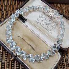 925 Sterling Silver Tennis Bracelet, Genuine Sky Blue Topa, 7.5 ", 12ct,Hallmark