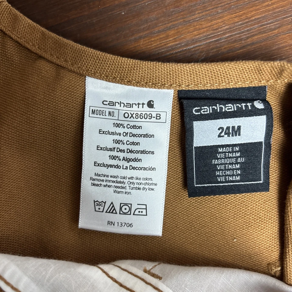 Mono con tirantes Carhartt bebé niño marrón pato talla 24M unisex nuevo sin etiquetas Foto 3 de 4