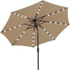 9FT Outdoor Patio Umbrella with Solar Lights LED Lighted Pool Umbrella with Tilt
