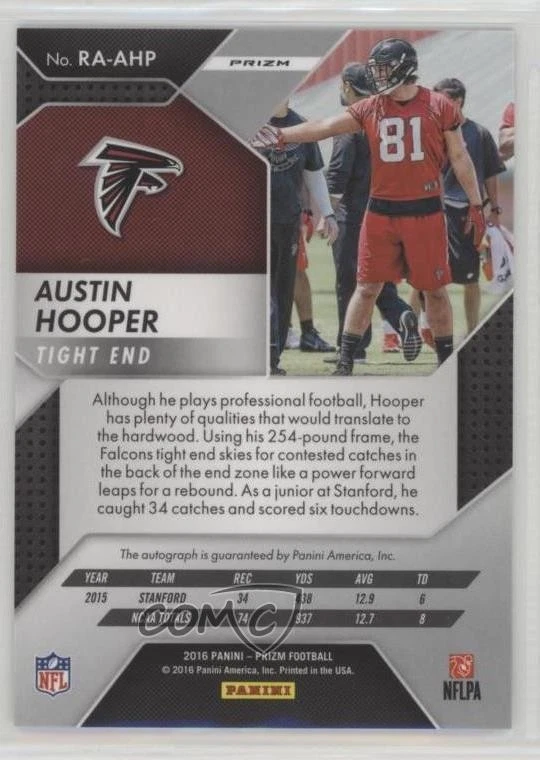 2016 Panini Prizm Rookie Auto Flash Prizm Austin Hooper #RA-AHP Auto RC - Image 2 of 2