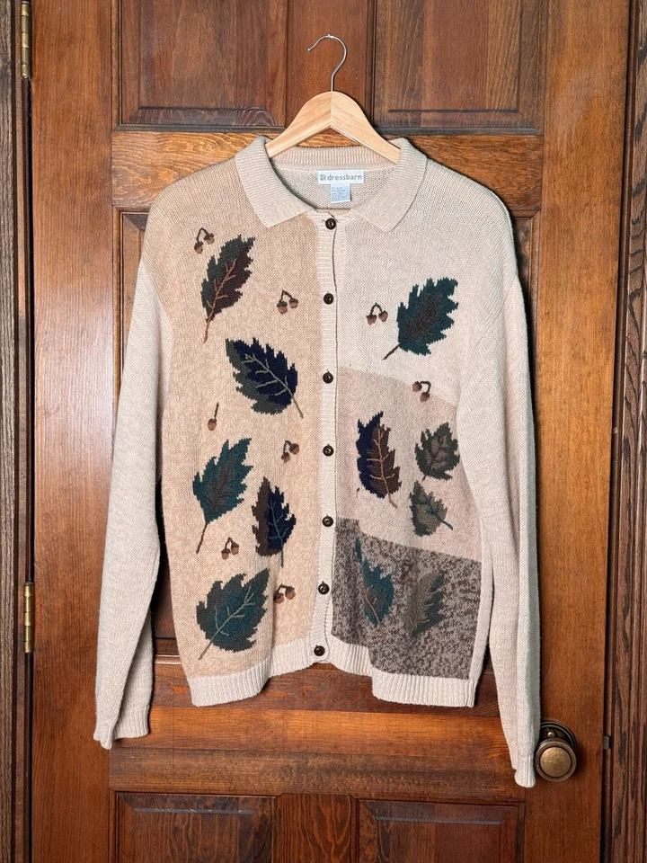 Vintage Dressbarn Leaf Cardigan | Acorns & Autumn Leaves Sweater | Size XL - Image 2 of 4