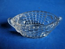 OVAL CLEAR GLASS MASTER OPEN SALT CELLAR in BASKET PATTERN w/CHICKEN HEADS