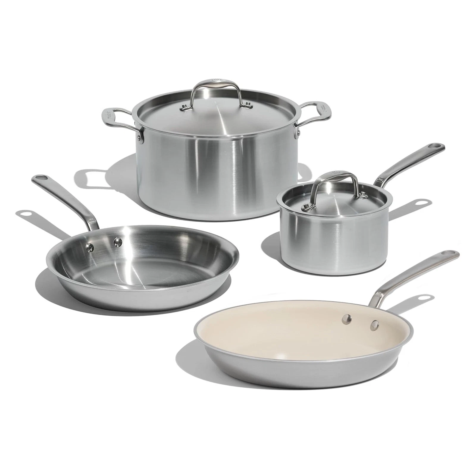 6 Piece Stainless Steel Cookware Set 5 Ply Clad Induction Compatible Frying Pans