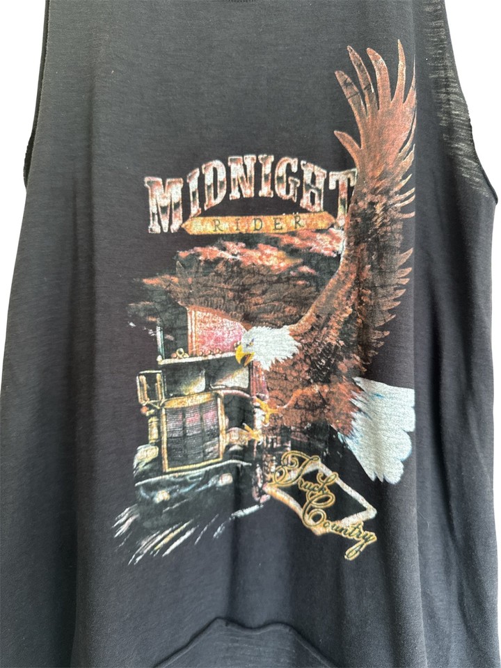 SPELL & THE GYPSY Midnight Rider Top XS Black Oversized Eagle Graphic Tee Tank