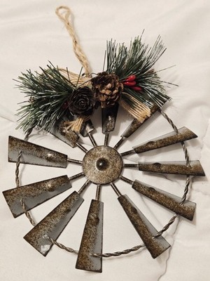 Vtg Windmill Christmas Ornament Tractor Supply Co. Burlap Bow Holiday Decor 