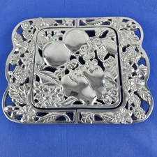Lenox Expandable Trivet Service  Silver Tone Fruit Designs Kitchen Hot Plate