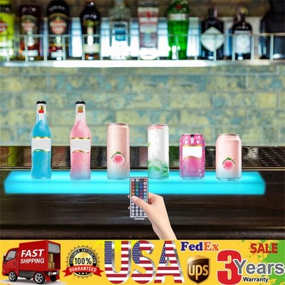 2x LED Liquor Bottle Display Shelf 32 inch Acrylic Floating Lighted Bar Shelf