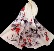 100% Silk mulberry Scarf Women shawl Wrap neckerchief floral gray beige HD1-55