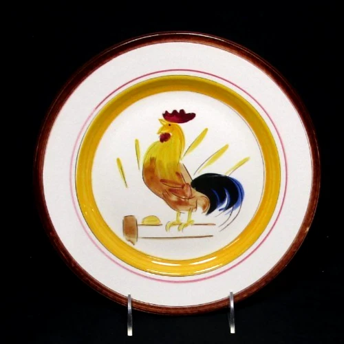 nice 1950's hand painted STANGL Country Life/Rooster on Fence 10" dinner plate