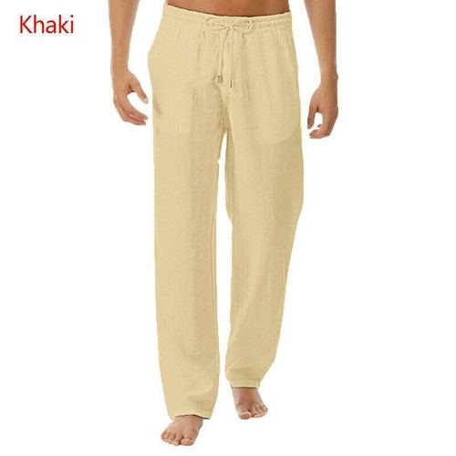 Linen Trousers Mens Cotton Linen Loose Pants Casual Drawstring Beach Yoga Baggy Long Trousers E Black Linen Trousers - Foto 3